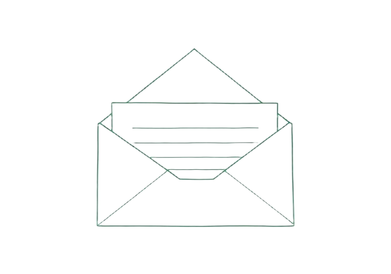 Line drawing of an open envelope with a letter inside