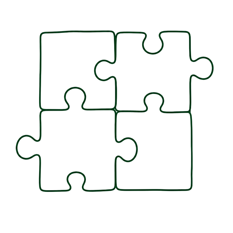 Line drawing of four jigsaw pieces fitted together